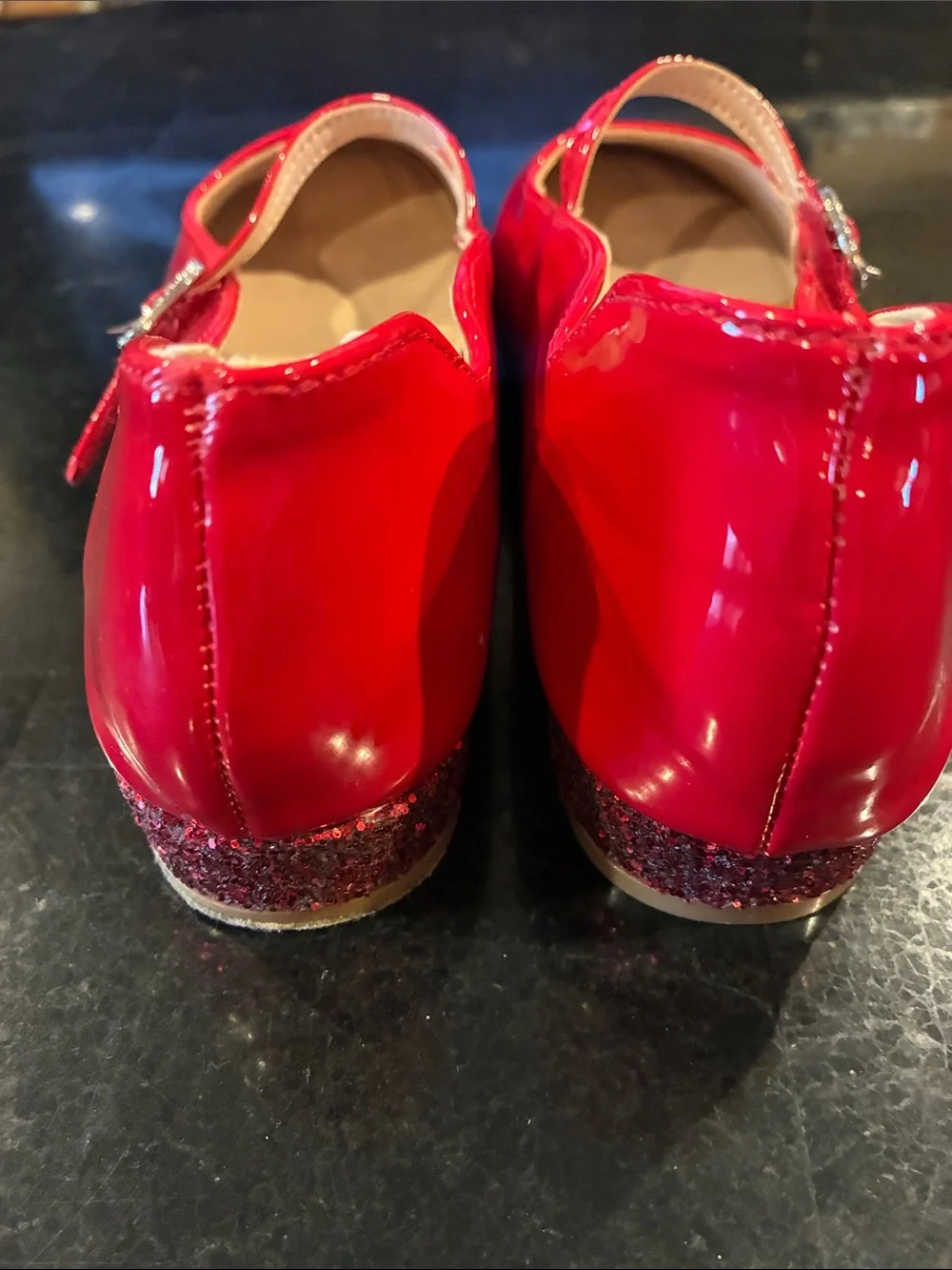 *NEW* Girls Red Patent Mary Jane Dress Shoes with Sparkle Buckle Sz 5 and Sz 2